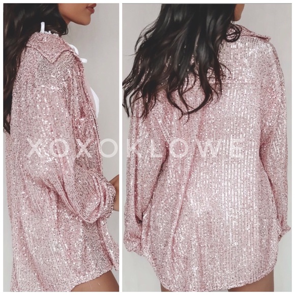 LAST 1 POL Pink Sequin Princess Button Down Shirt Blouse - Picture 10 of 15